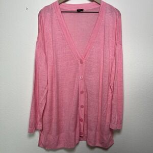 Talbots Women 100% Linen Cardigan Knit Sweater 2X Pink V-Neck Button Front